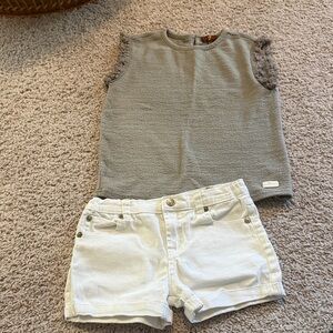 7 For All Mankind Gray Short Sleeve Tee with denim shorts